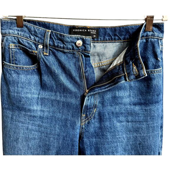 Veronica Beard Blue Denim Keane Raw Long Straight Leg Split Hem High Rise Size30 - Picture 10 of 12